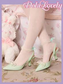 Dola Lovely Giày cao gót nữ thời trang đính nơ ngọc trai giả, giày bít mũi thoải mái, đa năng, thích hợp cho kỳ nghỉ xuân và lễ Phục sinh. - Màu xanh lá cây nhạt - Xem 4
