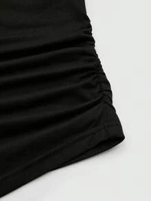 Sweetra T-shirt ajusté à manches courtes avec ourlet asymétrique minimaliste de couleur unie grande taille - Noir - Voir 8
