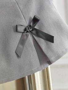 SHEIN Elladie kids Baby Girlbowknot Pleated Skirt, Comfortable, Fashionable And Elegant, New For Summer 2024 - Grey - View 3