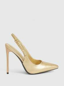 CUCCOO SZL 女士尖头细高跟黑色时尚性感晚宴派对高跟鞋，带踝带 - 淺金PU - 查看 2