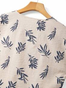 Franclia Women's Botanical Print Crew Neck Casual Tie-Front Shirt - Apricot - View 4