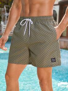 Manfinity Swimmode Men's Retro Loose Elastic Waist Drawstring Casual Versatile Beach Pants - Army Green - View 6