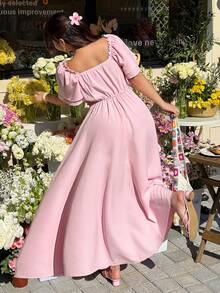 SHEIN EZwear 大码纯色休闲长裙 - 粉色 - 查看 6