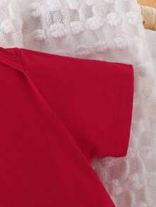 SHEIN Playful Pals Baby Girl Holiday Letter Print Bodysuit, Cute & Minimalist Design, Suitable For Spring/Summer Holidays - Red - View 4