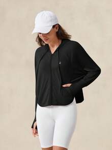 OutZeal Áo khoác nữ chống tia UV, nhanh khô, thoáng mát, tay cánh dơi, có mũ, thích hợp mặc hàng ngày. - màu đen - Xem 8