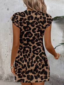 EMERY ROSE New Fashionable Casual Dark Coffee Crackle Print Dress - Multicolor - View 2