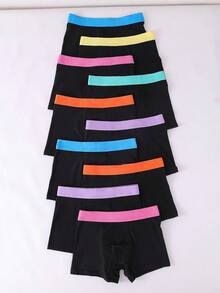 Teen Boys Trunks-10 Pack Boxer Briefs Black Base Colorful Waistbands Bright Multicolor Striped Elastic Waistband Low Rise Comfortable Stretch Everyday Active Sleep Sports Pack Multipack Durable Tagless No Itch Four Seasons 2026 Holiday Essential