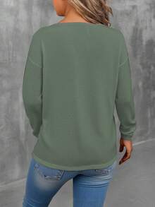EMERY ROSE Olive Green V-Neck Long Sleeve T-Shirt, Plus Size