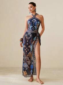 Swim Oasis 女士鸟类印花连体泳衣罩衫及半身裙 - 彩色 - 查看 1