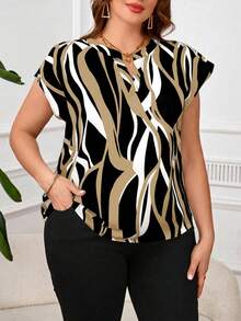 SHEIN Clasi Plus Size Women's Geometric Print Short Sleeve Shirt - Multicolor - View 3