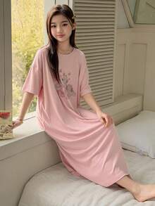 DAZY Tween Girls' Loose Fit Drop Shoulder Casual Comfortable Loungewear Summer - Pink - View 2