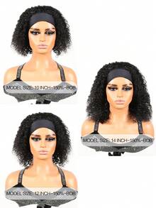 Kinky Curly Short Short Human Hair Natural Black Color Wig With Headband Wig For Women - SNatural - View 7