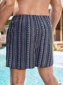 Zalmeno Quần short đi biển nam in họa tiết toàn thân, túi xéo, dây rút eo, trang phục nghỉ dưỡng nam, quần bơi nam, quần bơi dài nam, đồ đi biển Hy Lạp, đồ bơi nam, quần bơi nam, quần bơi họa tiết, quần bơi nam. - màu đen - Xem 4