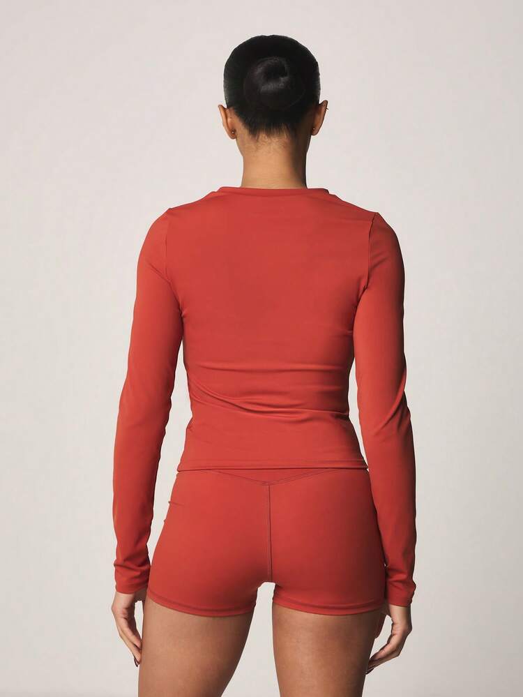 MISSGUIDED Long Sleeve Fitted Crew Neck Top For Sports Training Workout Gym Active Wear Stretch Fabric Athletic Compression Base Layer