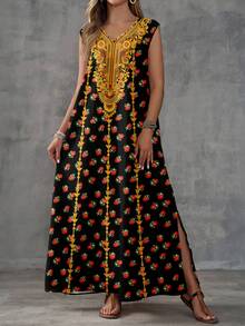 EMERY ROSE Women's Udan Rose Floral Print Dress, Suitable For Spring And Summer Turkish Dress Luxury Dress For Women Mediterranean Style Clothes Boho Maxi Dress Women - Multicolor - View 4