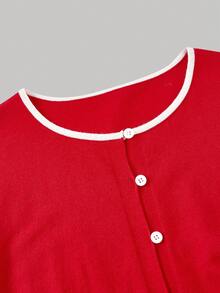 SHEIN MOD Modischer, lässiger roter Damen-Knopf-Cardigan