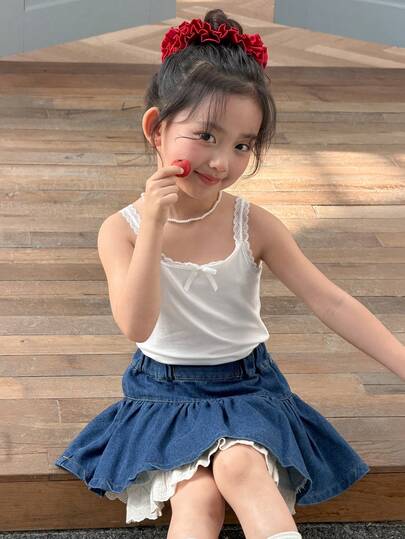 DAZY 女童纯色针织蝴蝶结装饰修身吊带背心