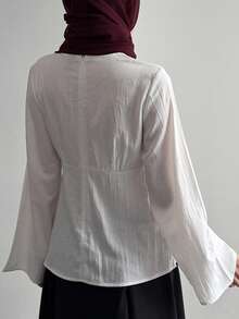 DAZY Spring/Summer Minimalist Design Poetic Old Money Casual Office/Commute Long Sleeve White Blouse For Women - White - View 2