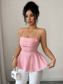 Elenzga Spring/Summer New Textured Fabric Design Camisole, Flattering Fit, Versatile Sleeveless Top For Casual Wear & Dates - Pink - View 8