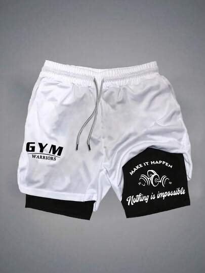 Manfinity Sport Corelite 男士松紧腰抽绳休闲夏季运动短裤健身短裤速干短裤白色健身短裤男式运动短裤