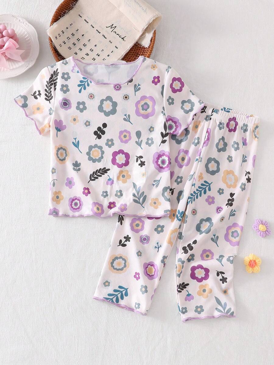 女婴碎花荷叶边睡衣套装，乡村风格 - 彩色 - 查看 1