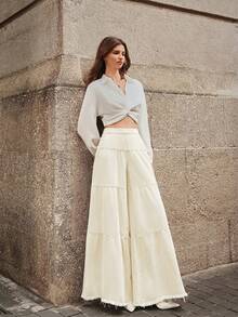 SHEIN SXY Fashionable Commuter Casual Washed Wide-Leg Jeans - White - View 10