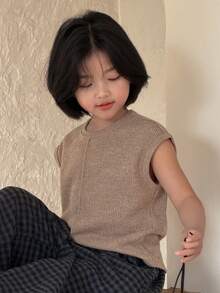 DAZY Girls Knitted Crew Neck Short Sleeve Casual T-Shirt - Khaki - View 6