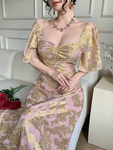 DAZY 女士春季新款情人节3D立体花卉收腰度假连衣裙 - 粉色 - 查看 6