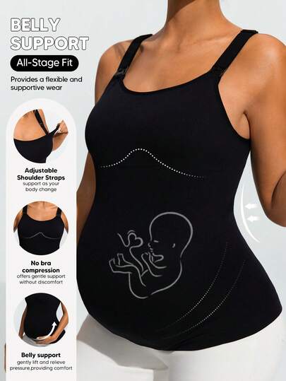 SHEIN Maternity Solid Color Fitted Sporty Camisole Bra Lingerie Lingerie Set Underwear Women Pajama Pajama Dress Loungewear Nightgown Robe Sleepwear Sleepwear Set Tank Top With Bra