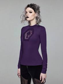 ROMWE SpringGothic Cross Hollow Embroidered Sleeveless Top For Women - Purple - View 4