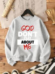 Maweii 女士圆领字母印花极简休闲卫衣，长袖上衣，毕业季、教师节、返校季套头衫