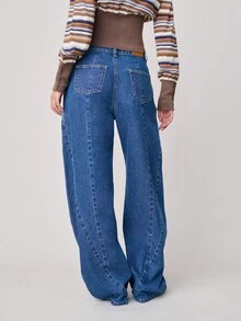 Nöista High-Waisted Barrel Denim Jeans Feature A Wide-Leg With Unique Diagonal Seam. Five Pockets. Spring, Summer, Woman. - Blue - View 4