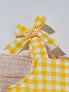 SHEIN Playful Pals 女婴春夏休闲日常可爱度假格纹无袖上衣+短裤套装，0-3岁 - 黃色 - 查看 7