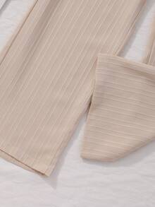 SHEIN Casuvi Kids 男童卡其色竖条纹罗纹宽松直筒裤，休闲百搭春夏新款，经典简约易搭，适合校园、都市休闲、周末聚会等场合。 - 卡其色 - 查看 10