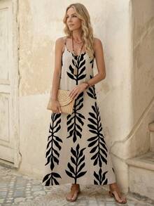 EMERY ROSE Váy dài giản dị co giãn dệt kim dành cho nữ, thoải mái và thời trang cho kỳ nghỉ xuân/hè, thích hợp cho mùa hè, kỳ nghỉ, họa tiết hoa cổ điển, lá, nhiệt đới - Nhiều màu - Xem 4