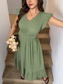 SHEIN LUNE Váy dài vải họa tiết cỡ lớn cho nữ, váy mùa hè, trang phục tốt nghiệp ngày 4 tháng 7 màu trắng - màu xanh lá - Xem 5