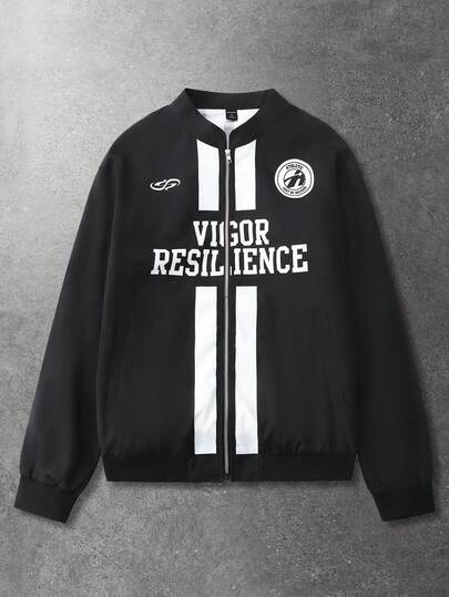 Herren Lässig Jacke mit englischem Aufdruck, modischer Streetstyle amerikanisch sportlich, Frühling/Herbst