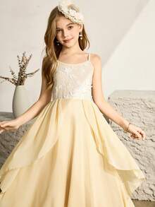 少女款，优雅香槟色雪纺吊带修身连衣裙，适合晚宴、圣诞节、万圣节、婚礼、舞会、度假、毕业季等场合。 - 香檳色 - 查看 7