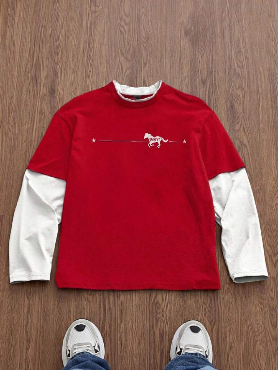 SWAVVY NEW YEAR Men's Minimalist Printed Round Neck T-Shirt Matching Couple Clothes Couple Outfits Sets Couple Twinning Outfits Men Women Matching Outfits Red Matching T-Shirts - Red - View 1