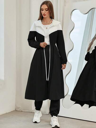Mulvari Conjunto de 2 piezas de chaqueta con capucha y pantalones de bloques de color para mujer