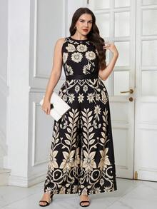 Ellevyn Große Größen Sommer Lässig Jumpsuit mit Blume Muster ohne Ärmel - Verschiedenfarbig - Übersicht 5