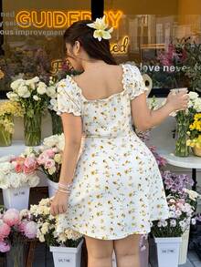 GalTyme Đầm tay ngắn in họa tiết đơn giản cỡ lớn - Nhiều màu - Xem 2