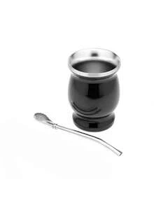 1/2个阿根廷马黛茶18/8不锈钢双层葫芦形马黛茶杯 - 黑色 - 查看 7