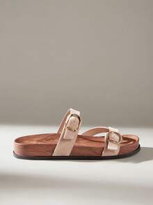 Solecia Women's Buckle Design Casual Everyday Slip-On Sandals - Apricot - View 1