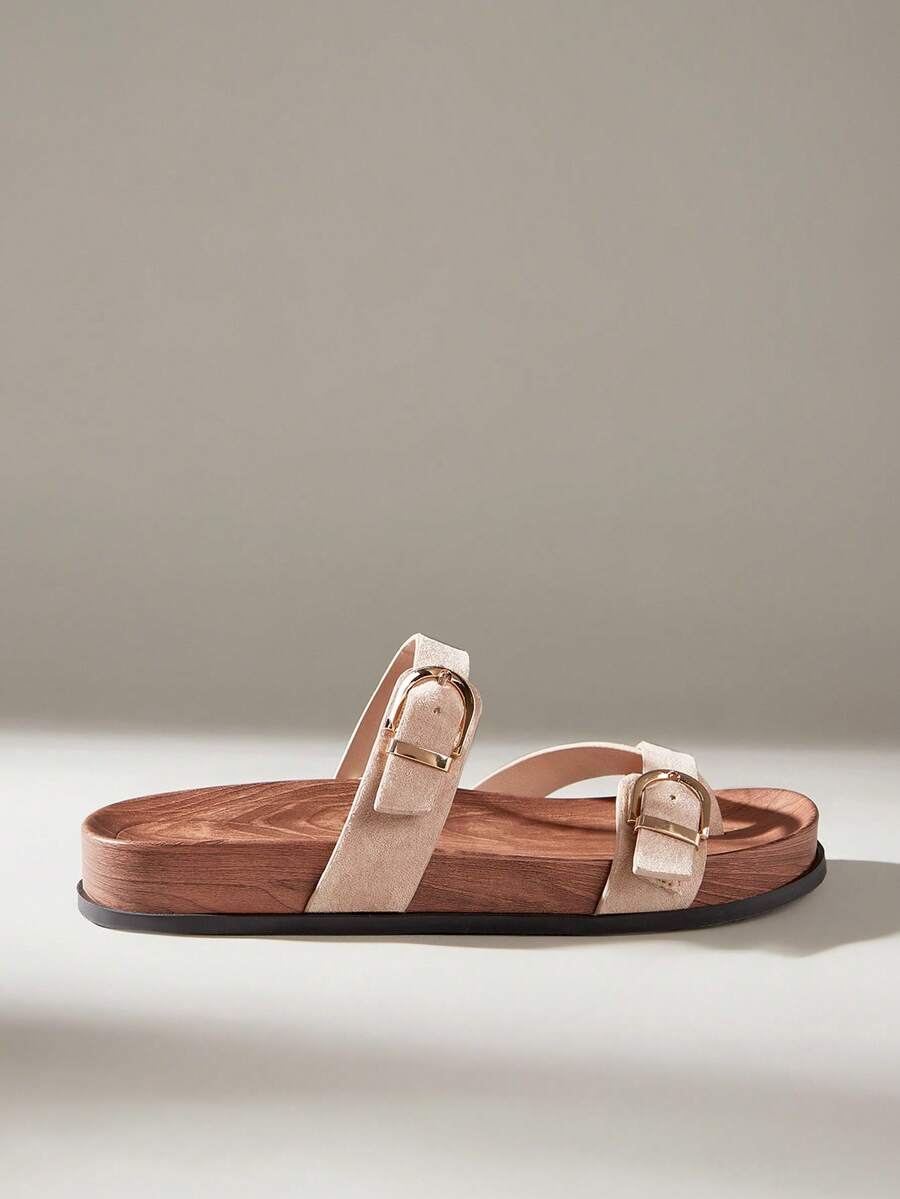 Solecia Women's Buckle Design Casual Everyday Slip-On Sandals - Apricot - View 1