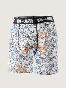 TOM & JERRY X SHEIN Men's Comfortable Soft Letter Tape Cartoon Pattern Boxer Briefs