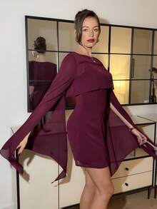 Lavishia Elegant Purple Round Neck Fitted Shawl Dress - Purple - View 8