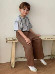 DAZY Quần dài rộng rãi, cạp chun cho bé trai, chất liệu vải có họa tiết, kiểu dáng thường ngày. - Màu be - Xem 3