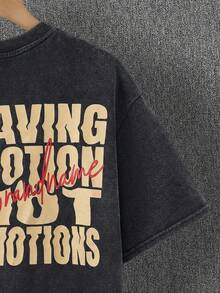 SHEIN Teenager Jungen T-Shirt mit Buchstaben-Muster, kurzärmlig, gewaschen, Lässig, bequem, modisch, vielseitig, süß, weich, geeignet für den täglichen Gebrauch, Schule, Ausflüge, Sport, Festivals und Partys - Schwarz - Übersicht 7