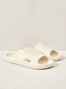 Cuccoo Women's Beige Plastic Slippers, Non-Slip, Comfortable Open Toe, Flat, Minimalist, Unisex, Suitable For Home, Bathroom, Daily, Vacation, Beach, Gym Valentine's Day - White - View 1